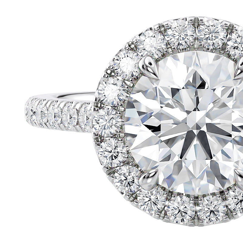 1 carat lab grown diamond halo style engagement ring.