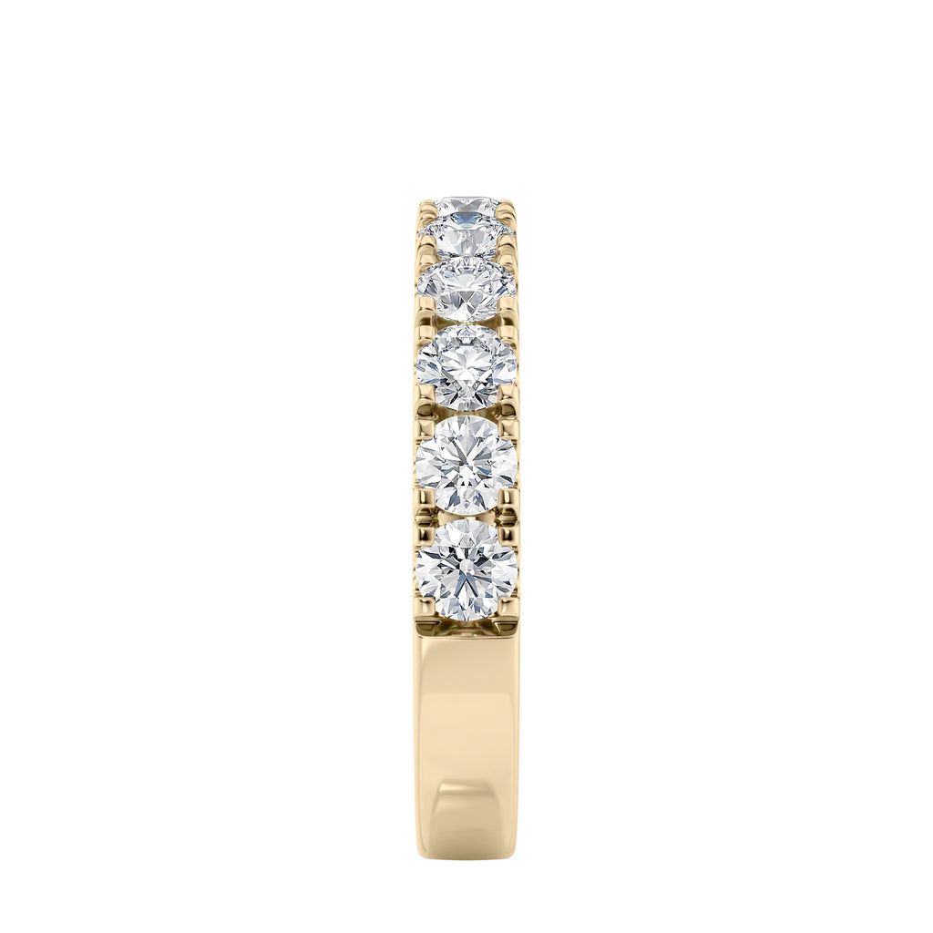 Laboratory grown diamond wedding-eternity ring 18ct yellow gold end view.