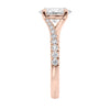 Oval solitaire lab grown diamond engagement ring with half set split band 18ct rose gold end view.