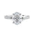 Oval solitaire lab grown diamond engagement ring with half set split band white gold front view.