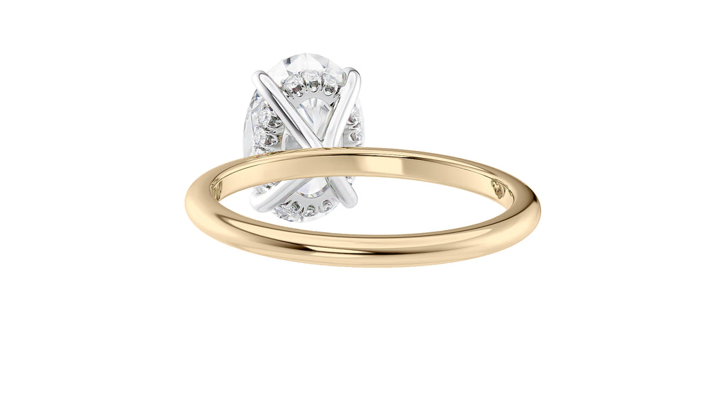 Oval Solitaire Hidden Halo Slim Band Diamond Engagement Ring