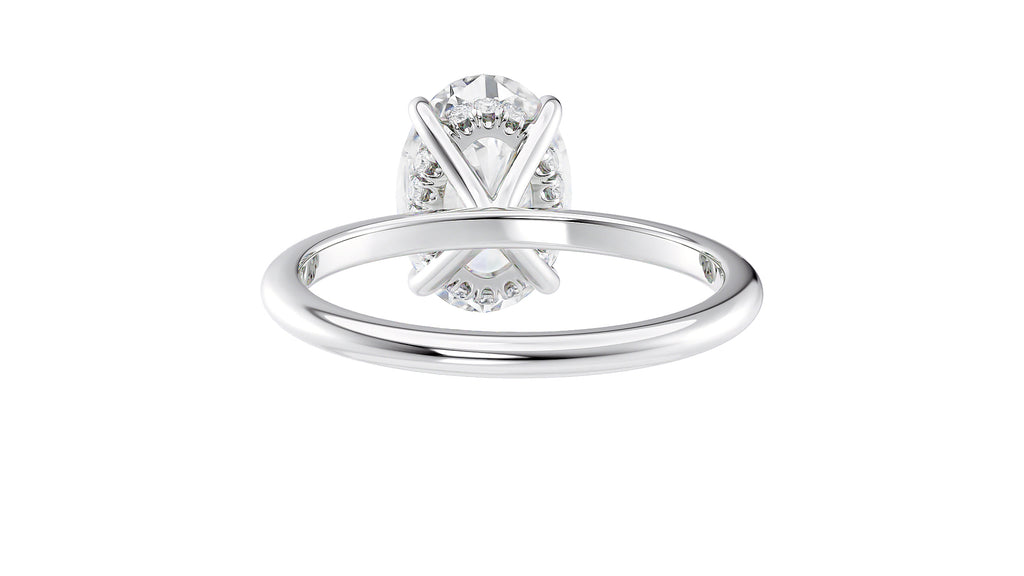 Oval Solitaire Hidden Halo Slim Band Diamond Engagement Ring