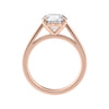Rose gold tapered band natural round diamond engagement ring side view.