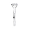 Tapered 18ct white gold band natural round diamond engagement ring end view.