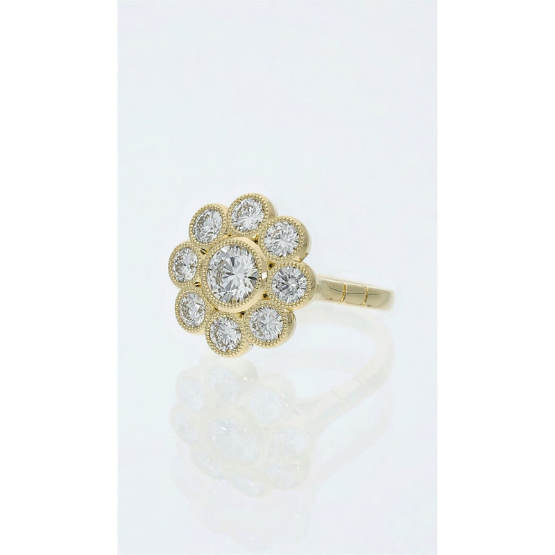 vintage style cluster diamond ring lab grown 2.20ct beaded edge detail side view

