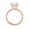 Asscher cut solitaire diamond engagement ring rose gold side view.
