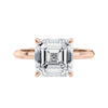 Asscher cut solitaire diamond engagement ring rose gold front view.