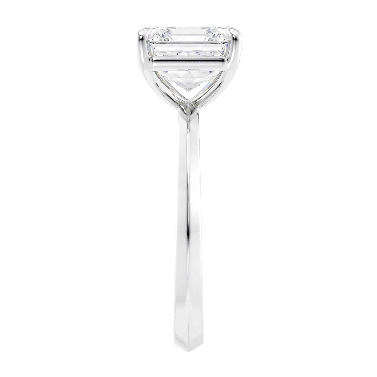 For sale asscher cut natural solitaire diamond engagement ring platinum on a white background