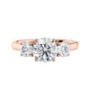 3 stone diamond engagement ring 18ct rose gold front view.