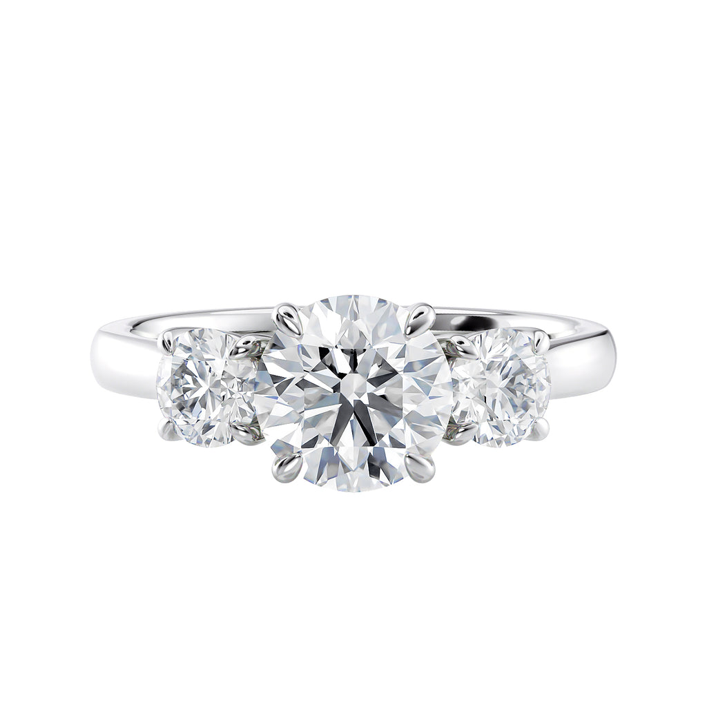 3 stone diamond engagement ring white gold front view.