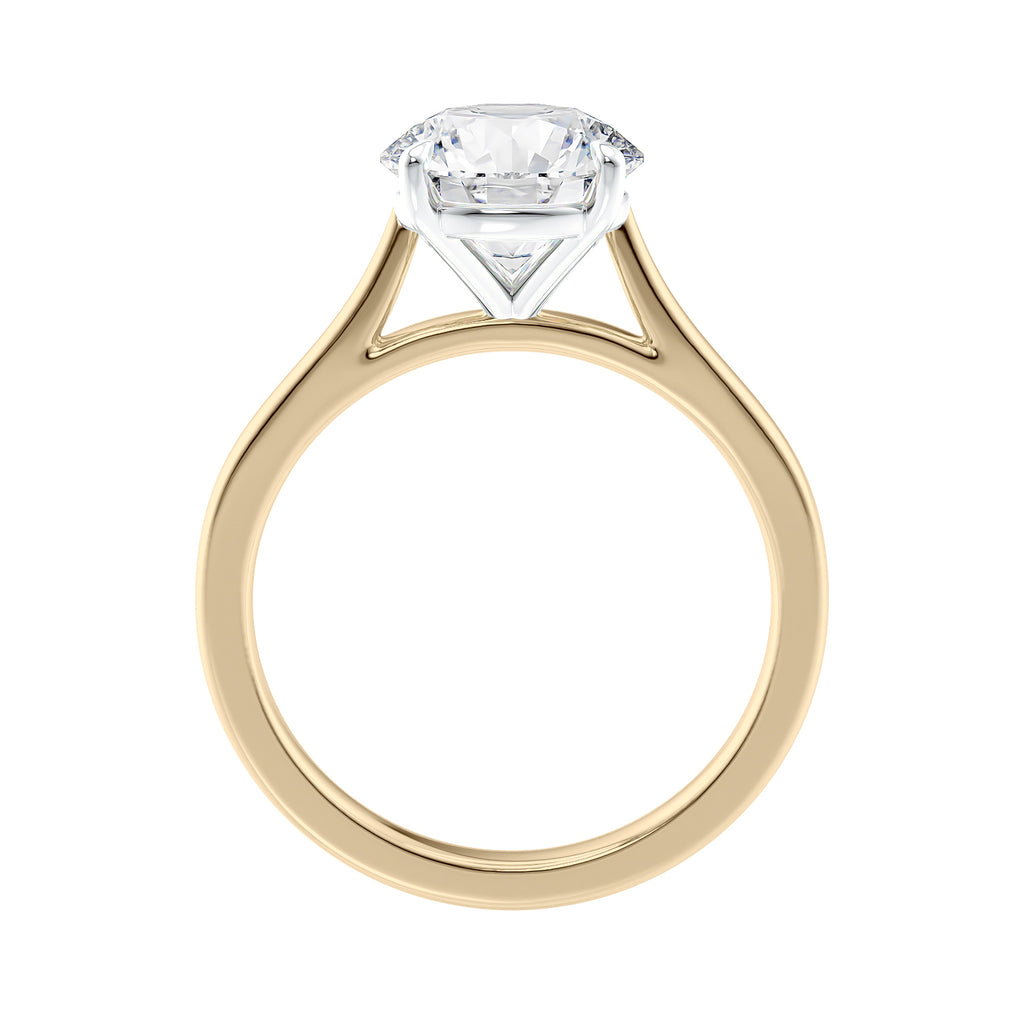 Classic diamond engagement ring gold side view.
