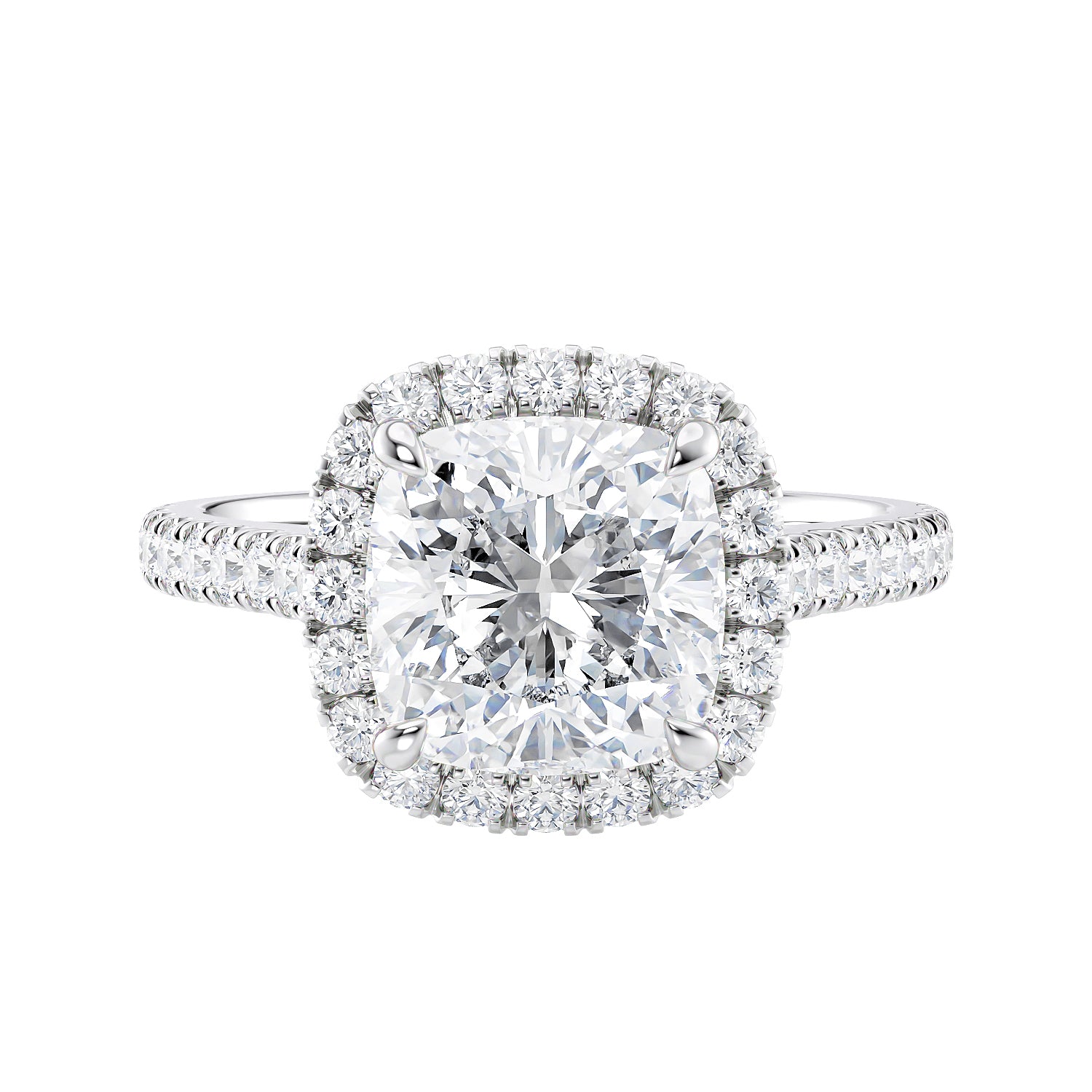 Cushion Cut Halo Classic Lab Grown Diamond Band Engagement Ring