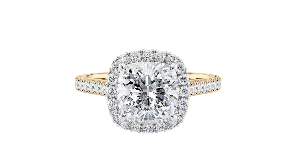 Cushion Cut Halo Classic Diamond Band Engagement Ring