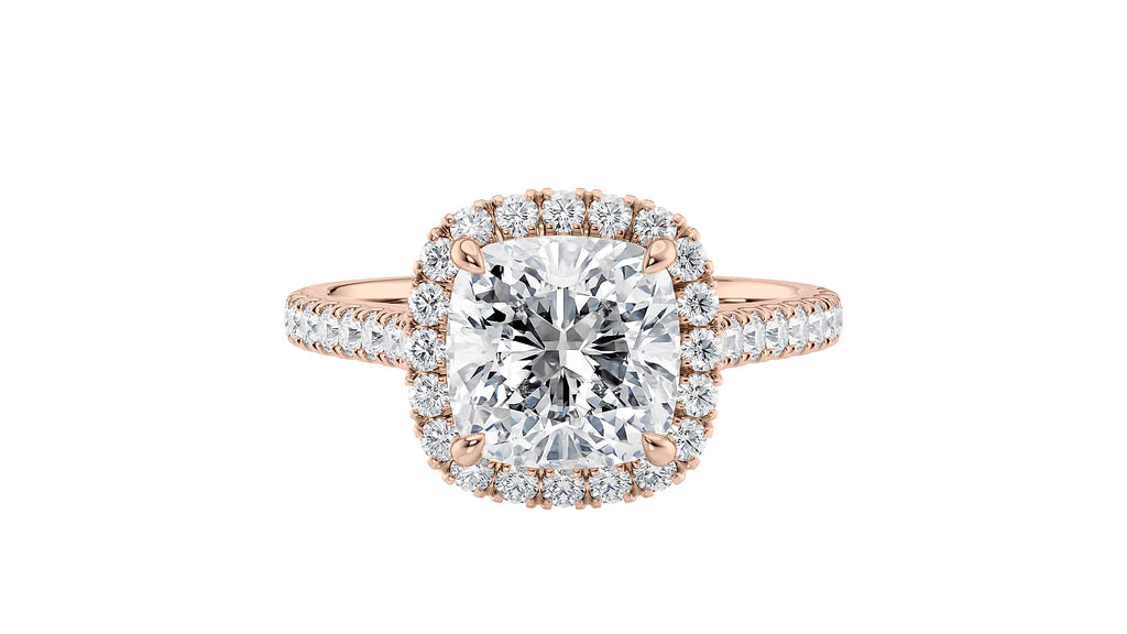 Cushion Cut Halo Classic Diamond Band Engagement Ring