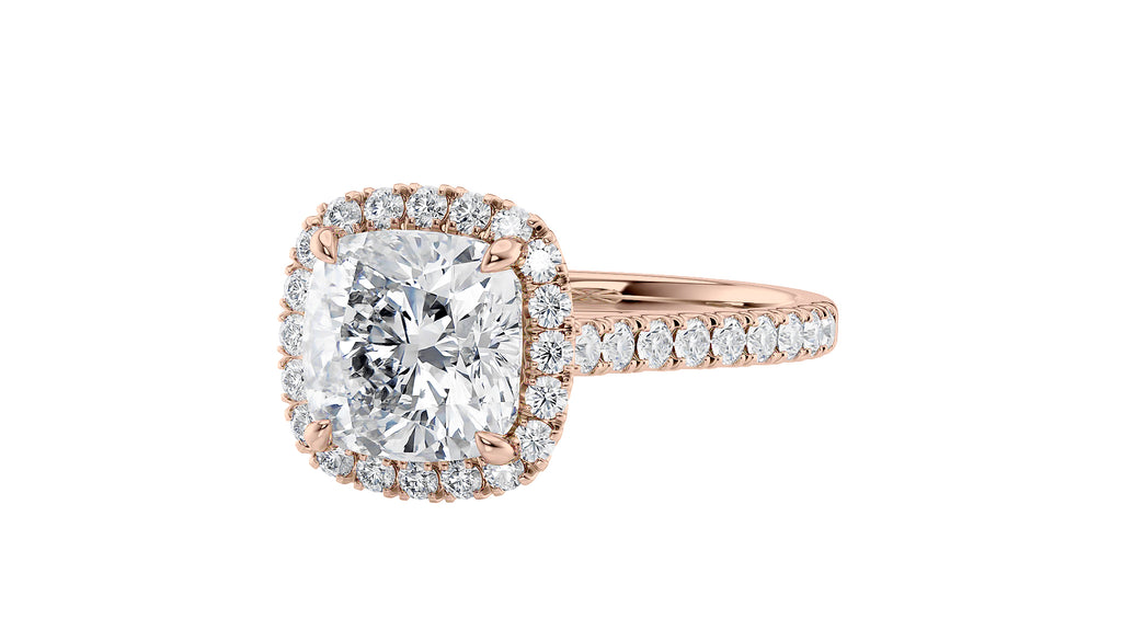 Cushion Cut Halo Classic Diamond Band Engagement Ring