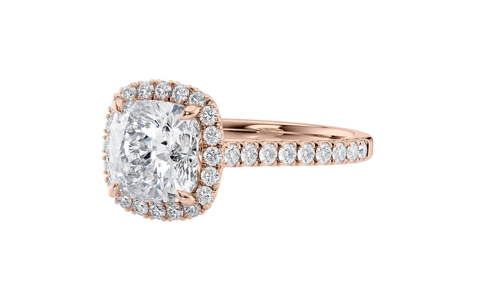 Cushion Cut Halo Classic Diamond Band Engagement Ring