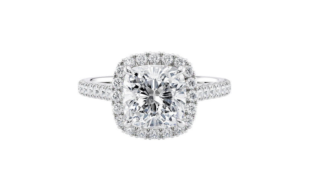 Cushion Cut Halo Classic Diamond Band Engagement Ring