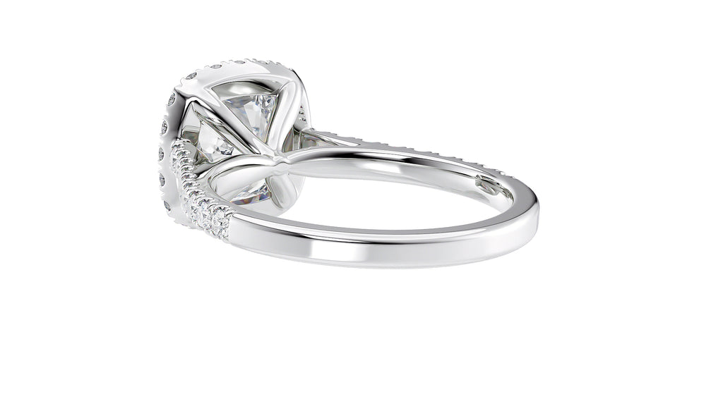 Cushion Cut Halo Classic Diamond Band Engagement Ring