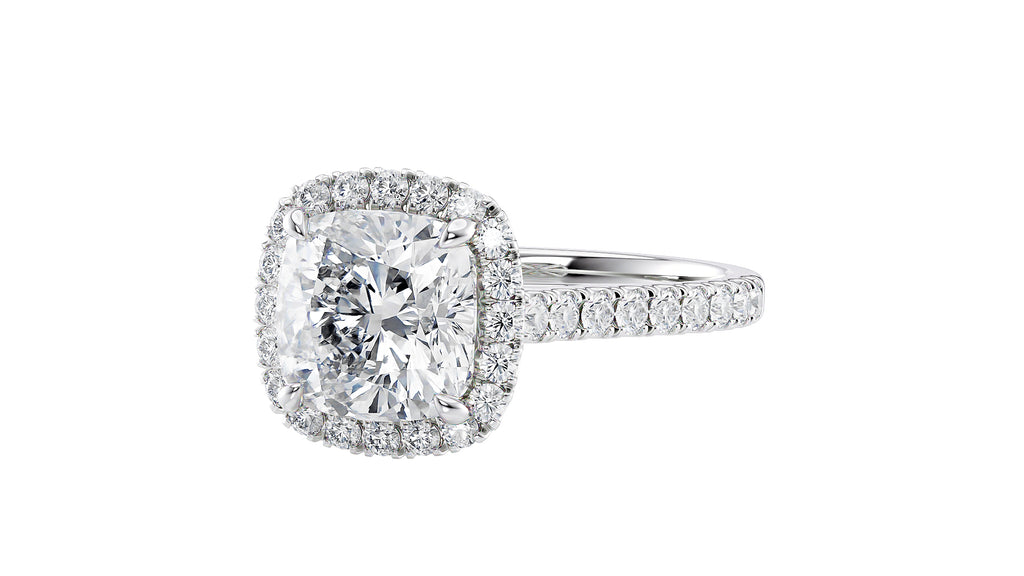 Cushion Cut Halo Classic Diamond Band Engagement Ring