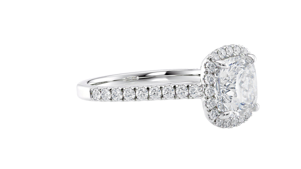 Cushion Cut Halo Classic Diamond Band Engagement Ring