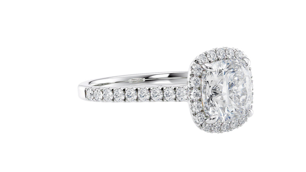 Cushion Cut Halo Classic Diamond Band Engagement Ring