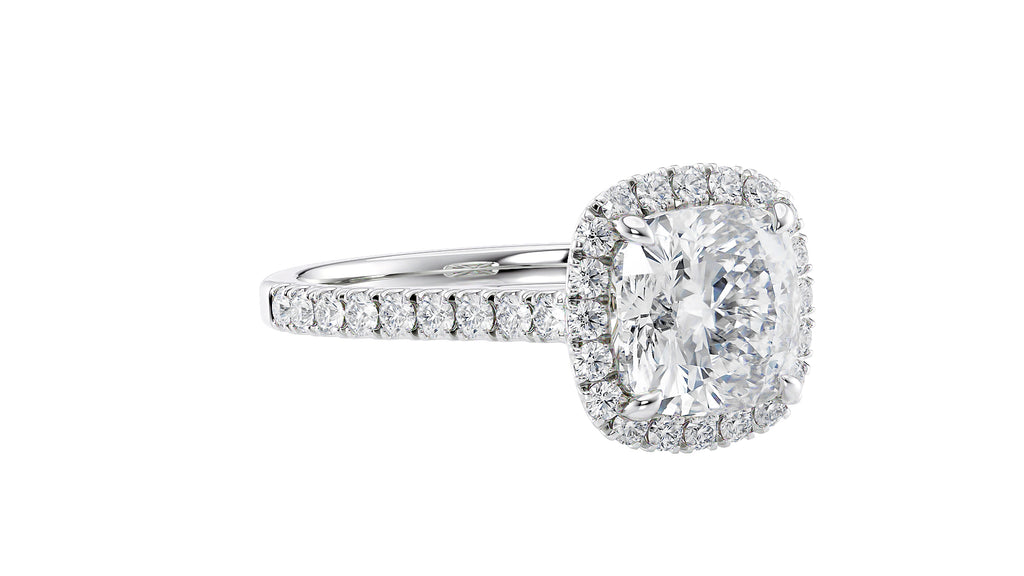 Cushion Cut Halo Classic Diamond Band Engagement Ring