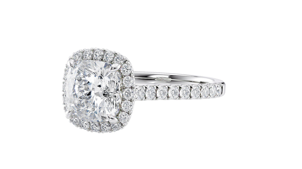 Cushion Cut Halo Classic Diamond Band Engagement Ring