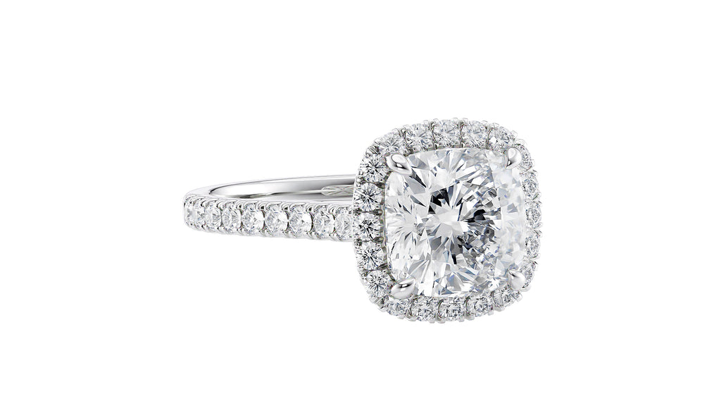 Cushion Cut Halo Classic Diamond Band Engagement Ring