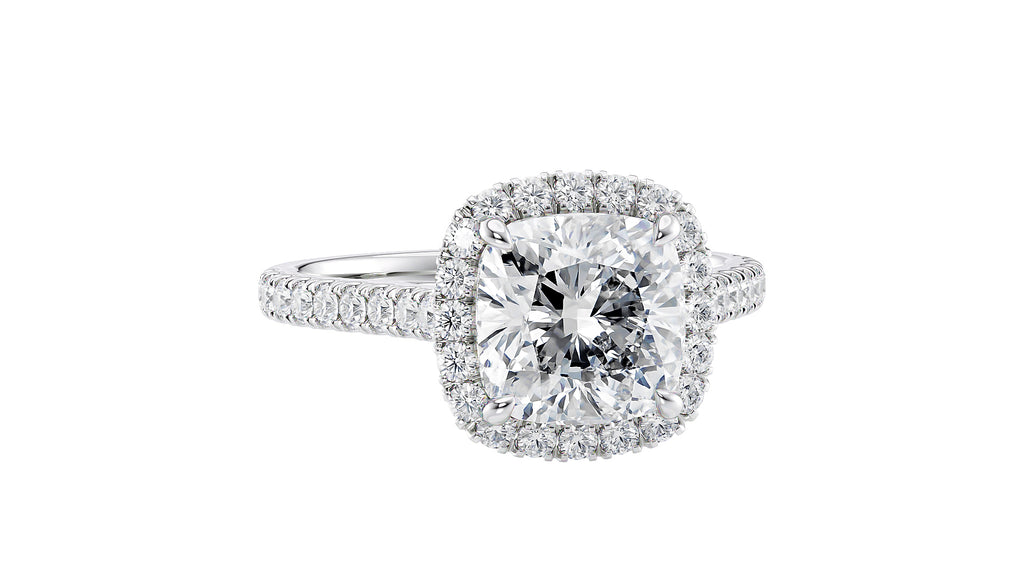Cushion Cut Halo Classic Diamond Band Engagement Ring