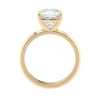 Cushion cut laboratory grown diamond engagement ring gold side view.