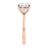 Cushion cut laboratory grown diamond engagement ring rose gold end view.