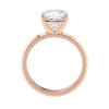 Cushion cut laboratory grown diamond engagement ring rose gold side view.