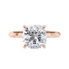 Cushion cut laboratory grown diamond engagement ring rose gold front view.