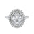 Laboratory grown diamond oval double halo engagement ring with diamond set band white gold front view.