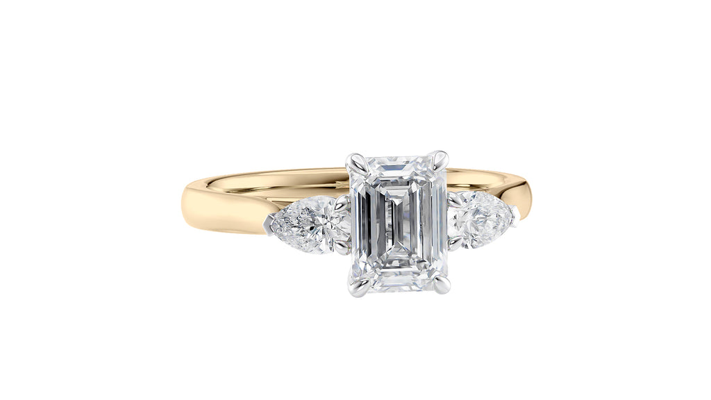 Emerald & Pear Cut Trilogy Diamond Engagement Ring