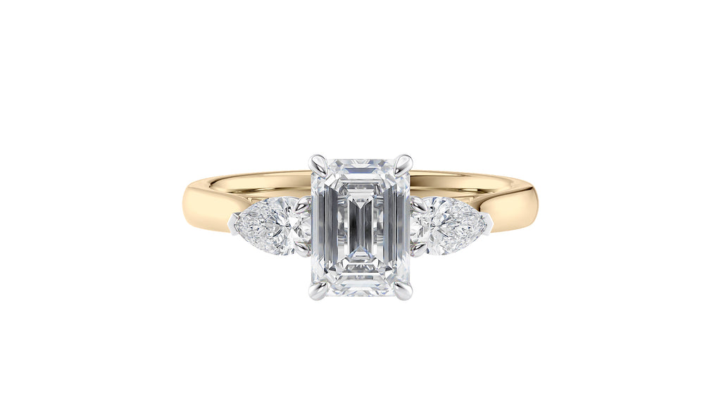 Emerald & Pear Cut Trilogy Diamond Engagement Ring