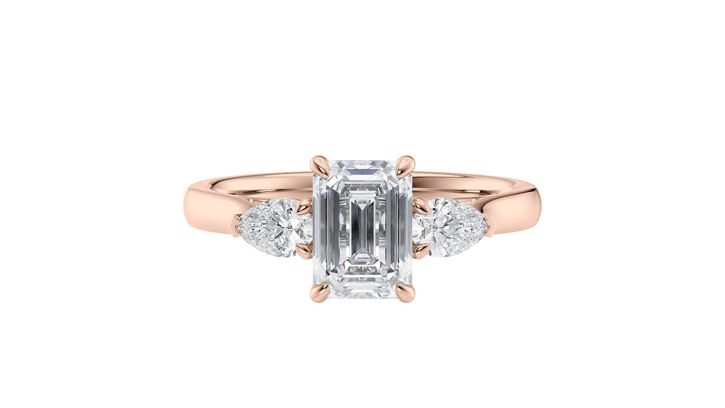 Emerald & Pear Cut Trilogy Diamond Engagement Ring