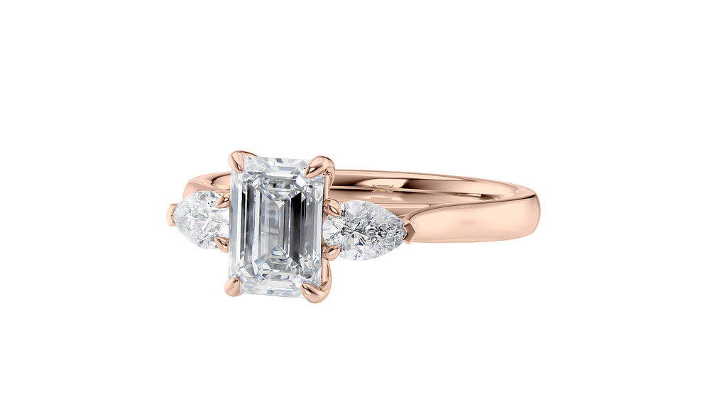 Emerald & Pear Cut Trilogy Diamond Engagement Ring