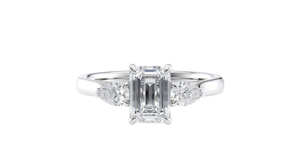 Emerald & Pear Cut Trilogy Diamond Engagement Ring