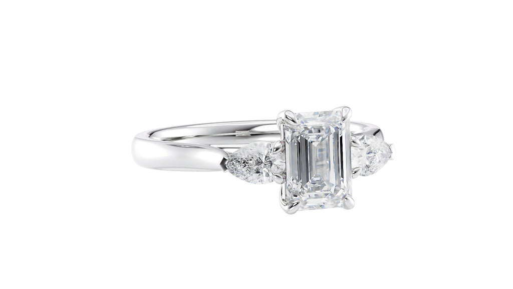 Emerald & Pear Cut Trilogy Diamond Engagement Ring