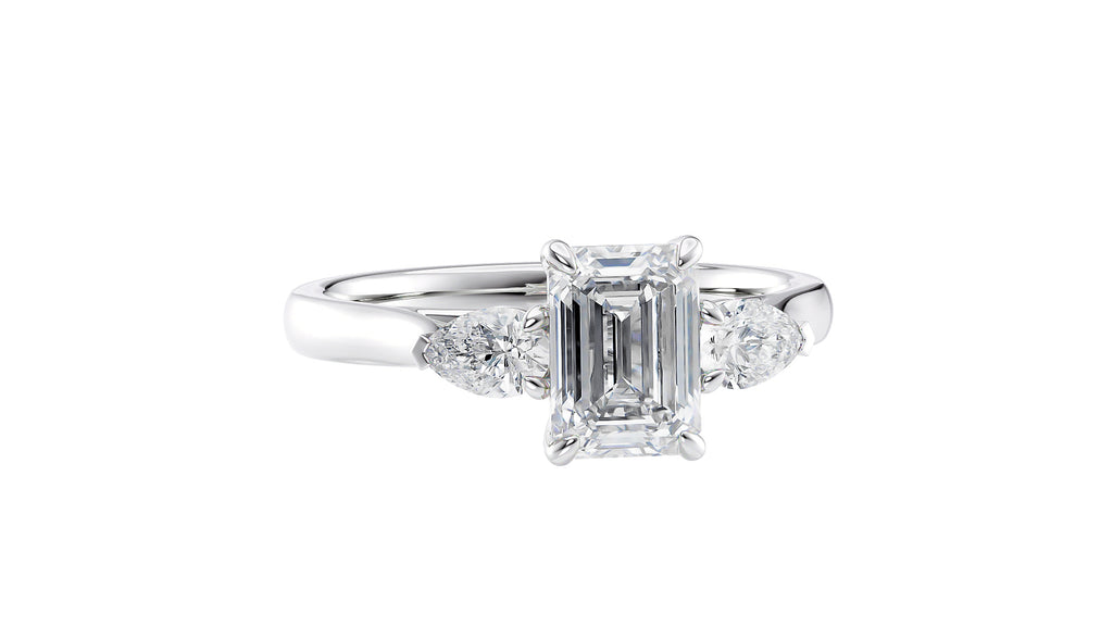 Emerald & Pear Cut Trilogy Diamond Engagement Ring