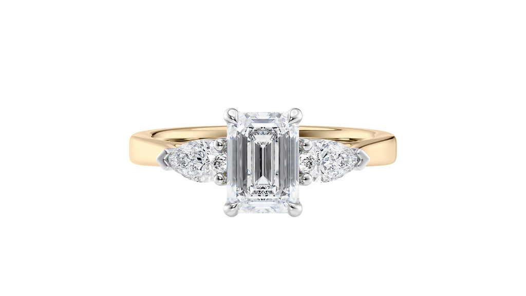 Emerald & Pear Cut 3 Stone Diamond Engagement Ring