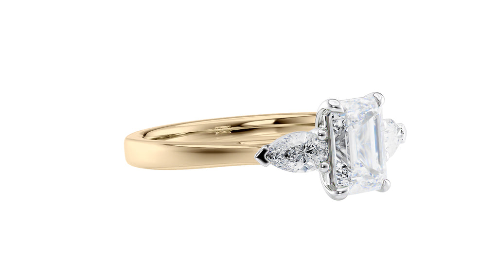Emerald & Pear Cut 3 Stone Diamond Engagement Ring