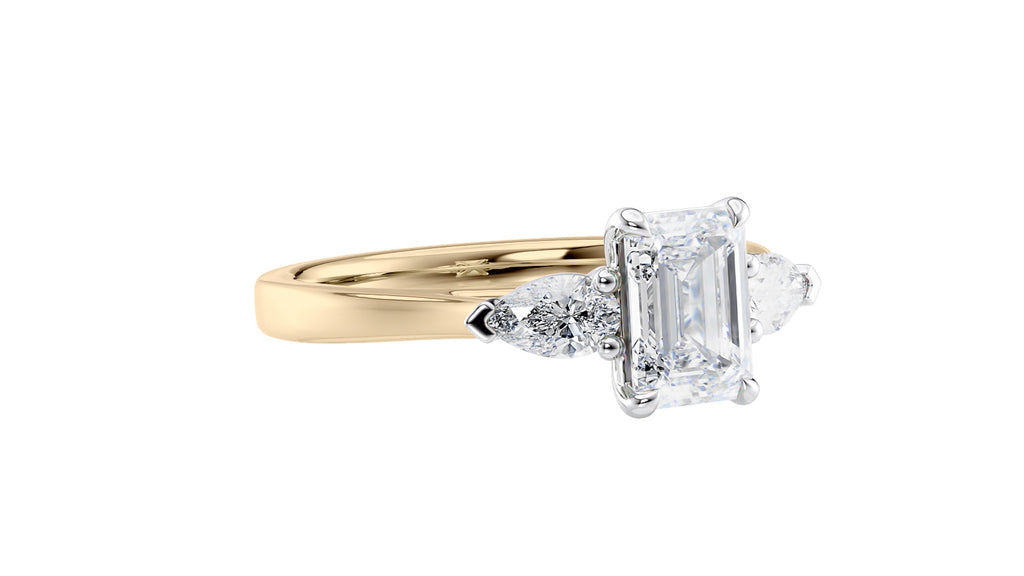 Emerald & Pear Cut 3 Stone Diamond Engagement Ring