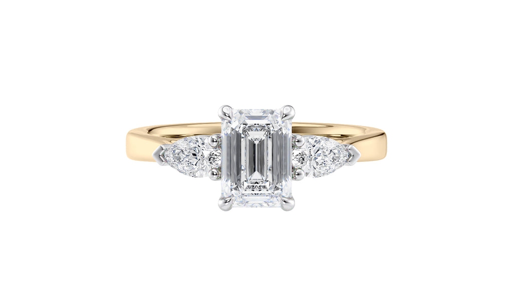 Emerald & Pear Cut 3 Stone Diamond Engagement Ring