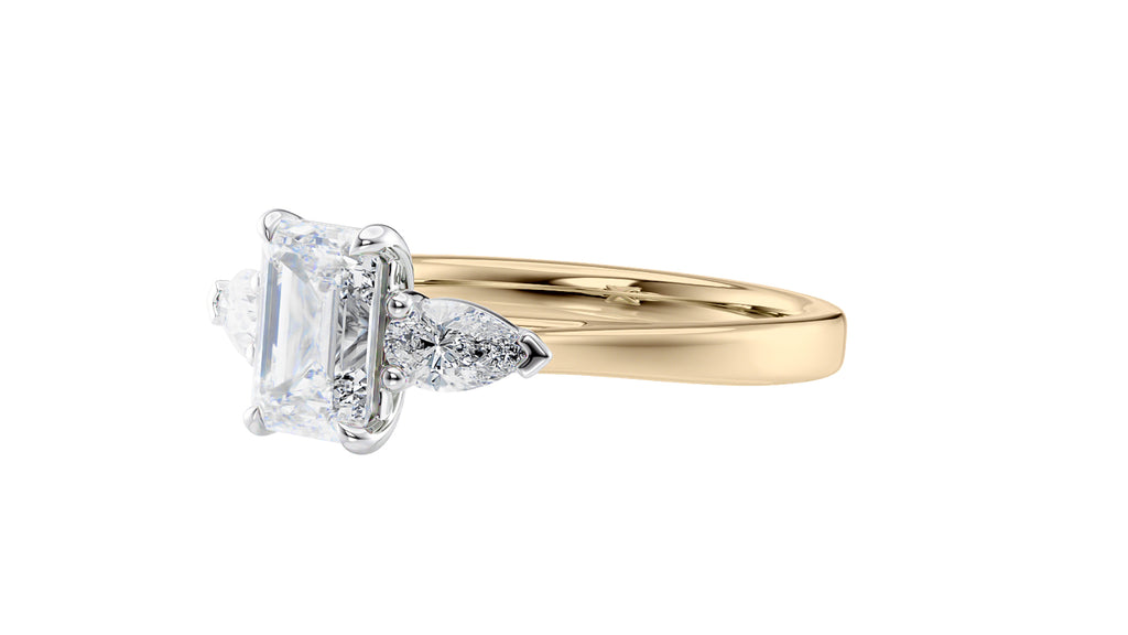 Emerald & Pear Cut 3 Stone Diamond Engagement Ring