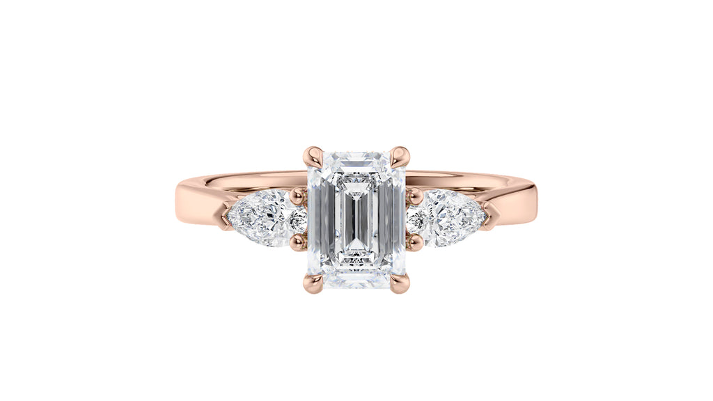 Emerald & Pear Cut 3 Stone Diamond Engagement Ring