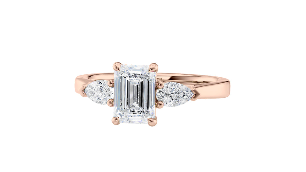Emerald & Pear Cut 3 Stone Diamond Engagement Ring
