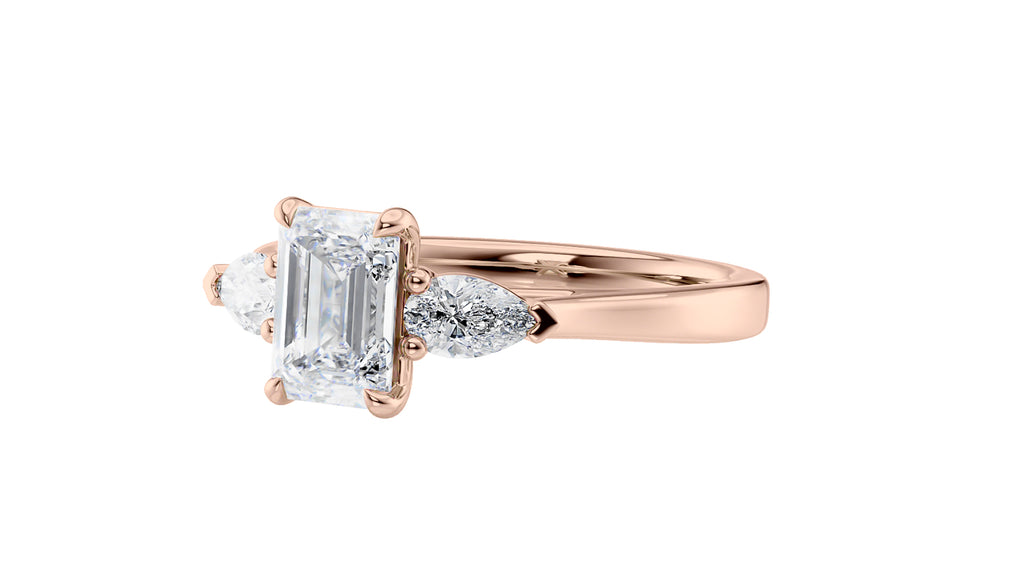 Emerald & Pear Cut 3 Stone Diamond Engagement Ring