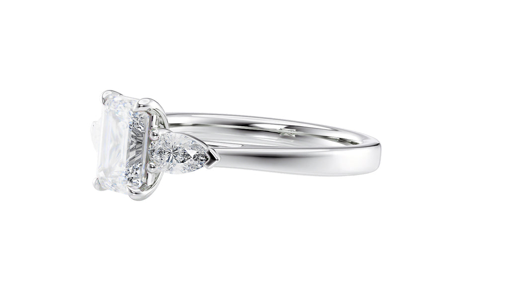 Emerald & Pear Cut 3 Stone Diamond Engagement Ring